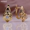 PATAYA Metal Flower Earrings Ring Set Rose Gold Color Wedding Creative Artificial Zircon Trend Unusual Women Set