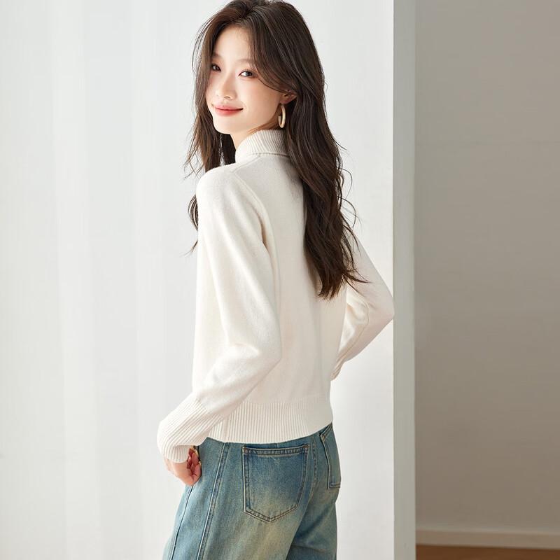 Srcr Women's Premium 100% Wool Collared Knit Sweater