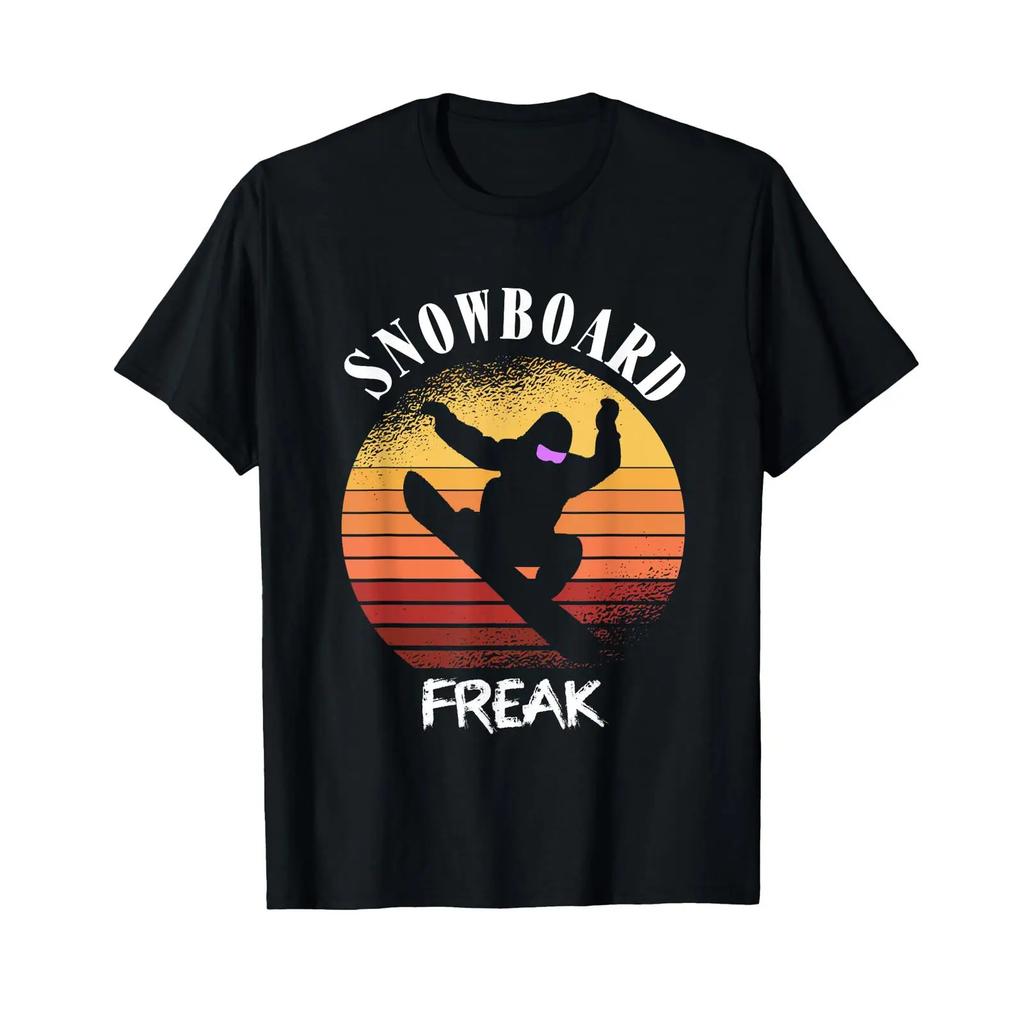 Snowboard Freak Retro Sunset Snow T Shirt Black Vintage Washed Stylish Fashion Stretched Unisex Casual Homme Breathable Soft
