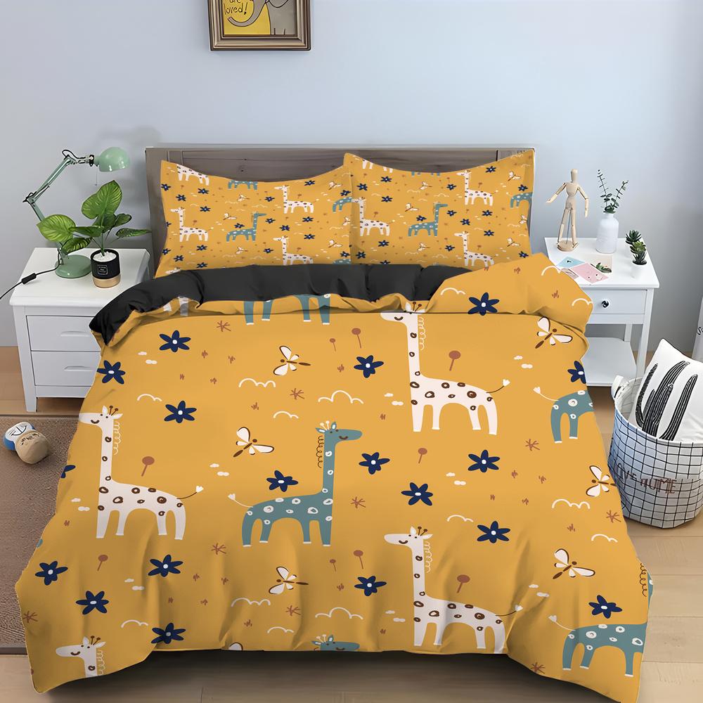 Cartoon Giraffe King Queen Duvet Cover Kids Girls Boys Animal Bedding Set Wildlife Quilt Cover 2/3pcs Polyester Comforter Cover