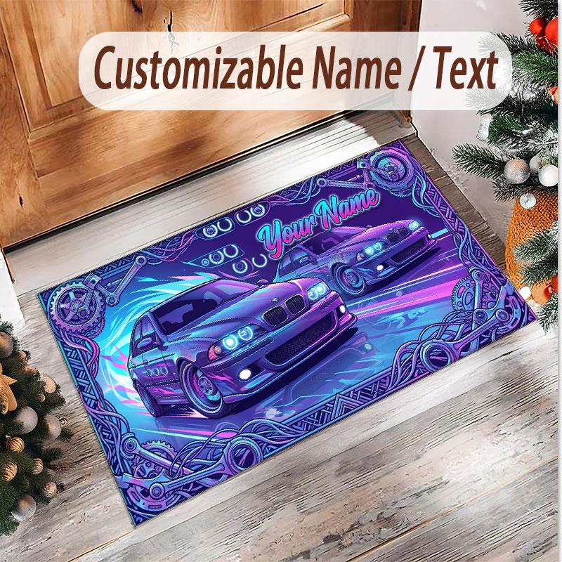 Car Racing Theme Soft Crystal Velvet Rug Custom Name & Text Print Non Slip Floor Rug for Bedroom Living Room