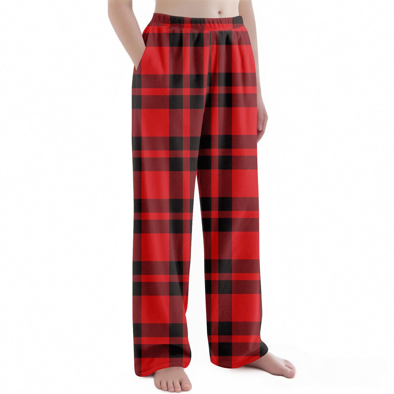 

Детские рождественские брюки с клетчатым принтом, плюшевые повседневные брюки 130 красный