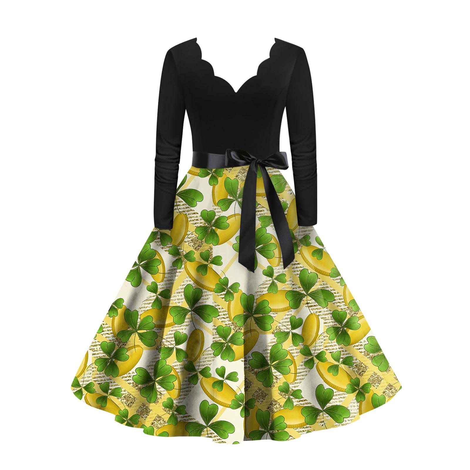 

Жіноча вінтажна класична сукня з довгим рукавом St. Сукня-гойдалка з принтом до Дня Святого Патріка XL жовтий