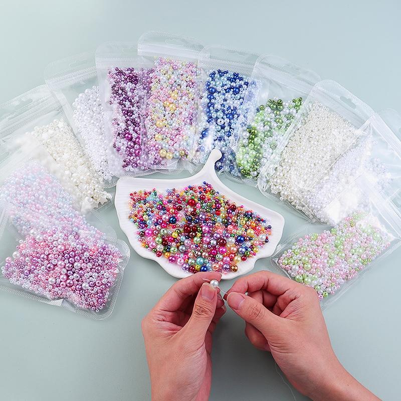 Mixed Size Acrylic Pearl Beads Round Tiny Craft Beads Loose Pearls for Jewelry Making DIY Craft Necklaces Bracelets 30g/pack