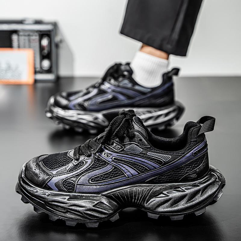 Four Seasons Men's Spring Mesh Breathable Casual Sports Shoes Versatile Student Thick-soled Height-enhancing Daddy Shoes