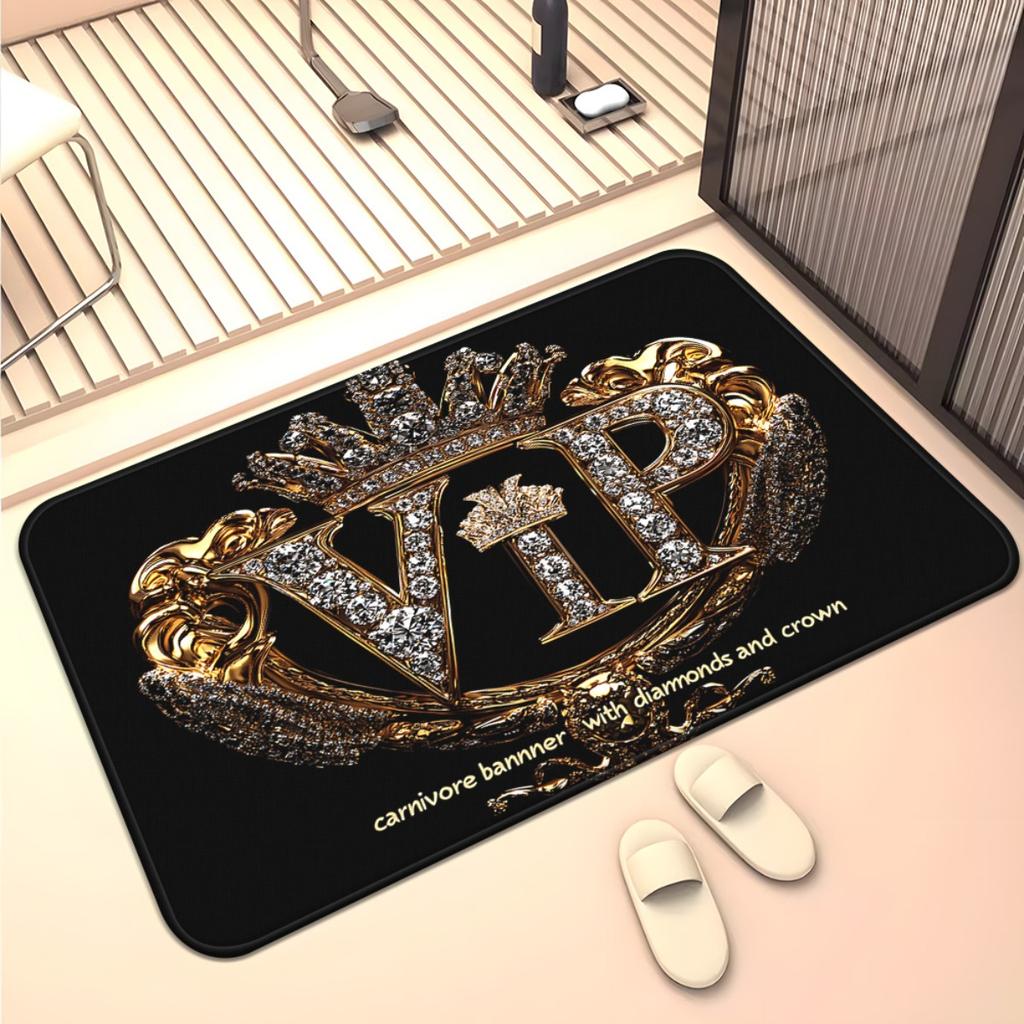 VIP Gold Crown Diamonds Floor Mat - Creative Luxury Style Area Rug - Indoor Home Decor Bedroom Living Room Entryway Carpet Rug