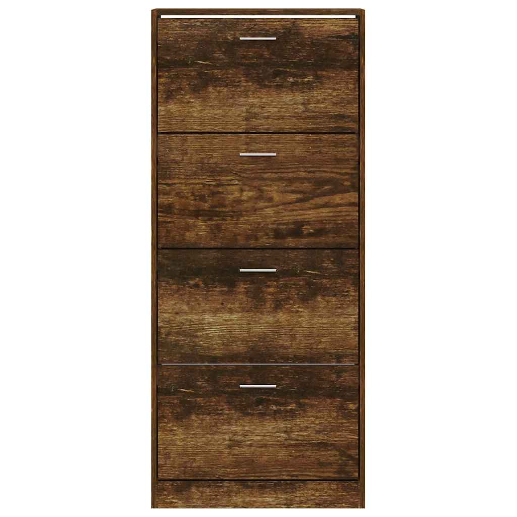 Shoe Cabinet Smoked Oak Finish 63 X 24 X 147 Cm Particleboard