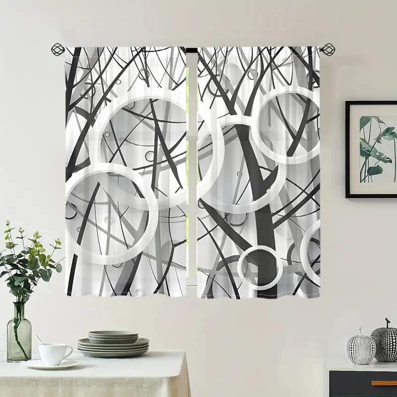 2 pieces, abstract circular tree shadow curtains - semi transparent - suitable for living room, bedroom, kitchen, home decoratio