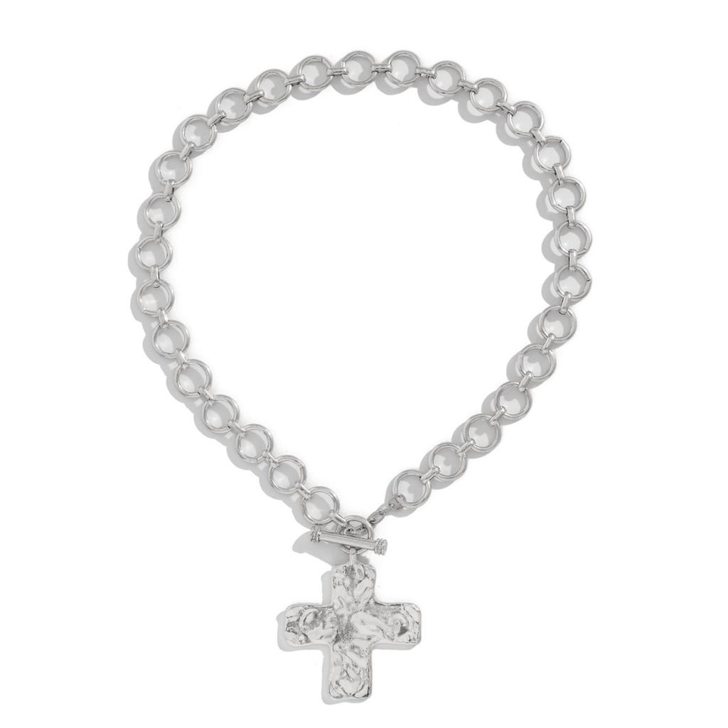 Eleagnt Hammered Crosses Necklace Stylish Chunky Crosses Necklace In Hammered Designs Women's Neck Chain Jewelry