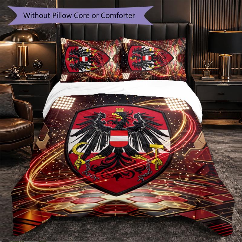 Austria Football Pattern 3 Pieces Bedding Set Soft Microfiber Duvet Cover with Pillow Cases for Bedroom