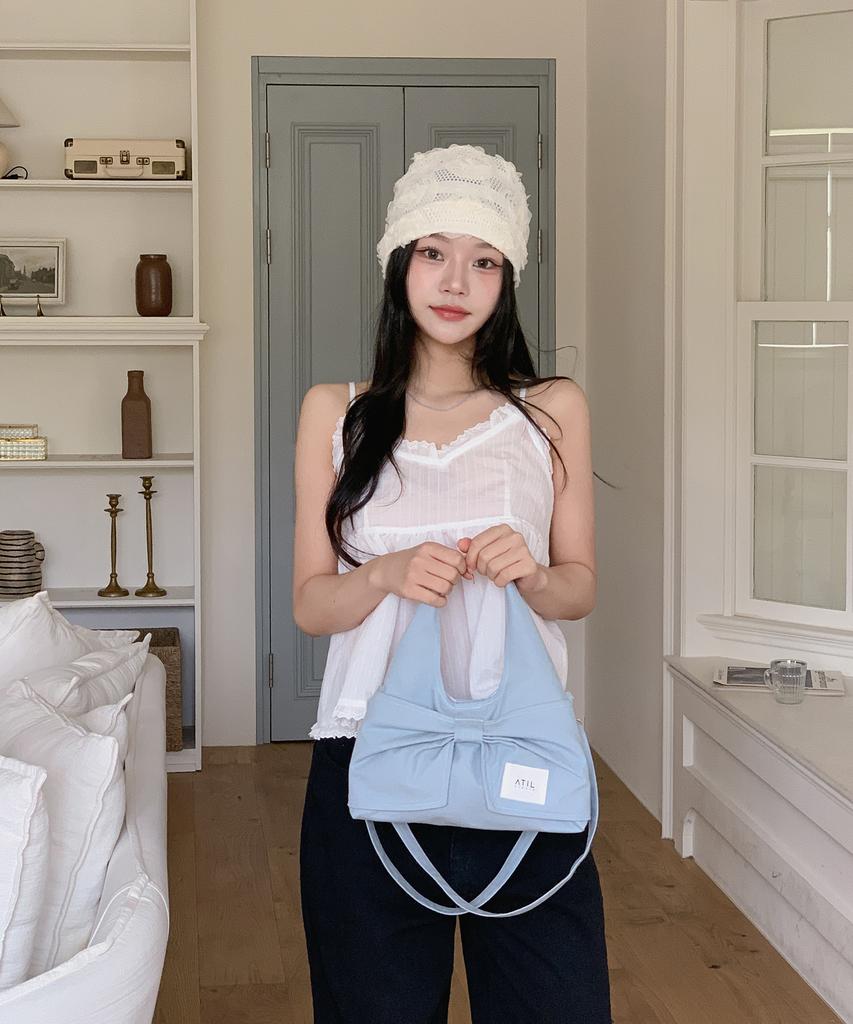 Atil Studio Denim Dewey Mini Ribbon Dot Shoulder & Crossbody Bag _ Musinsa Edition [Light Blue]