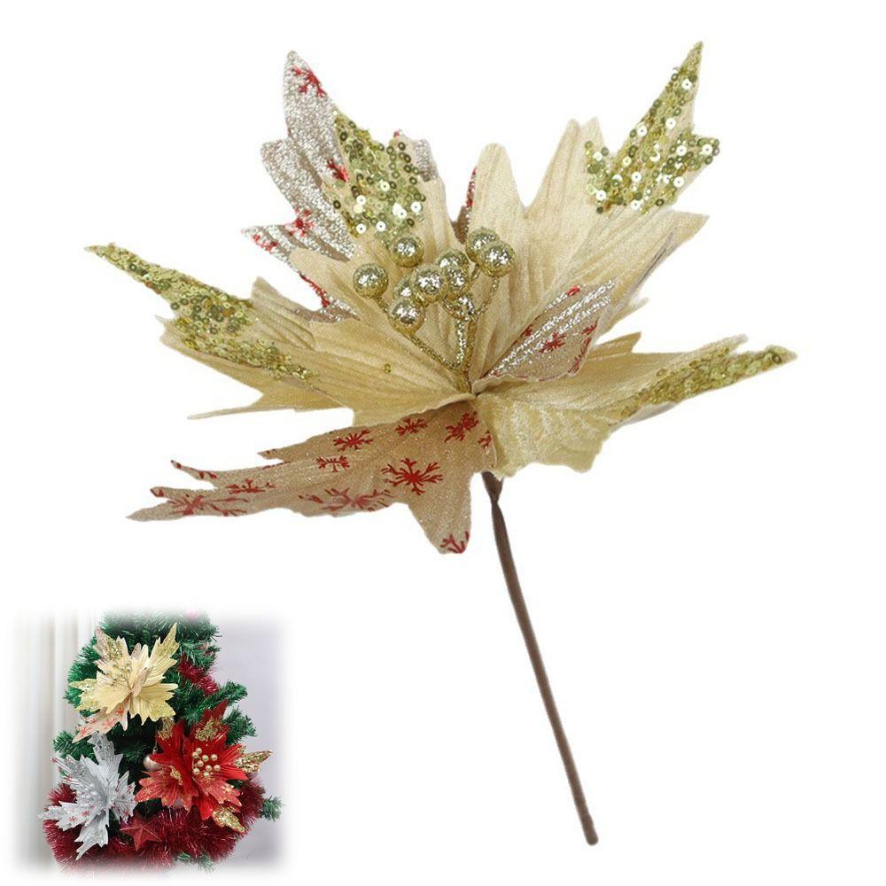 New 26cm Christmas Artificial Flowers Flannel DIY Decoration Xmas Tree Decorations Decorative Flowers Xmas