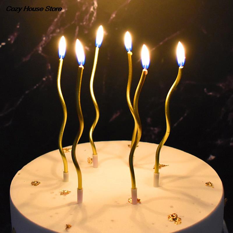 New 6Pcs/box Cake Candle Colorful Curved Spiral Cake Candle Long Multicolor Colored Curving Cake Candle Kids Birthday Decoration