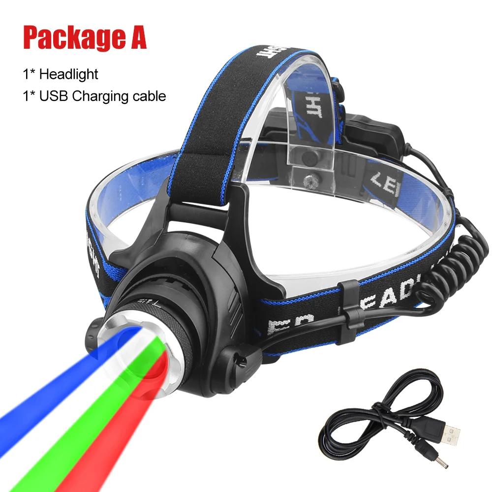 

Светодиодный налобный фонарь с четырьмя источниками света и телескопическим фокусом, водонепроницаемый, перезаряжаемый, для рыбалки, поиска и кемпинга