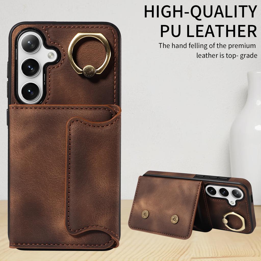 for Samsung Galaxy S24 series.for Samsung Galaxy S24, S24+, S24 Ultra Ring Bracket Card Holder Slots Cover Phone Case