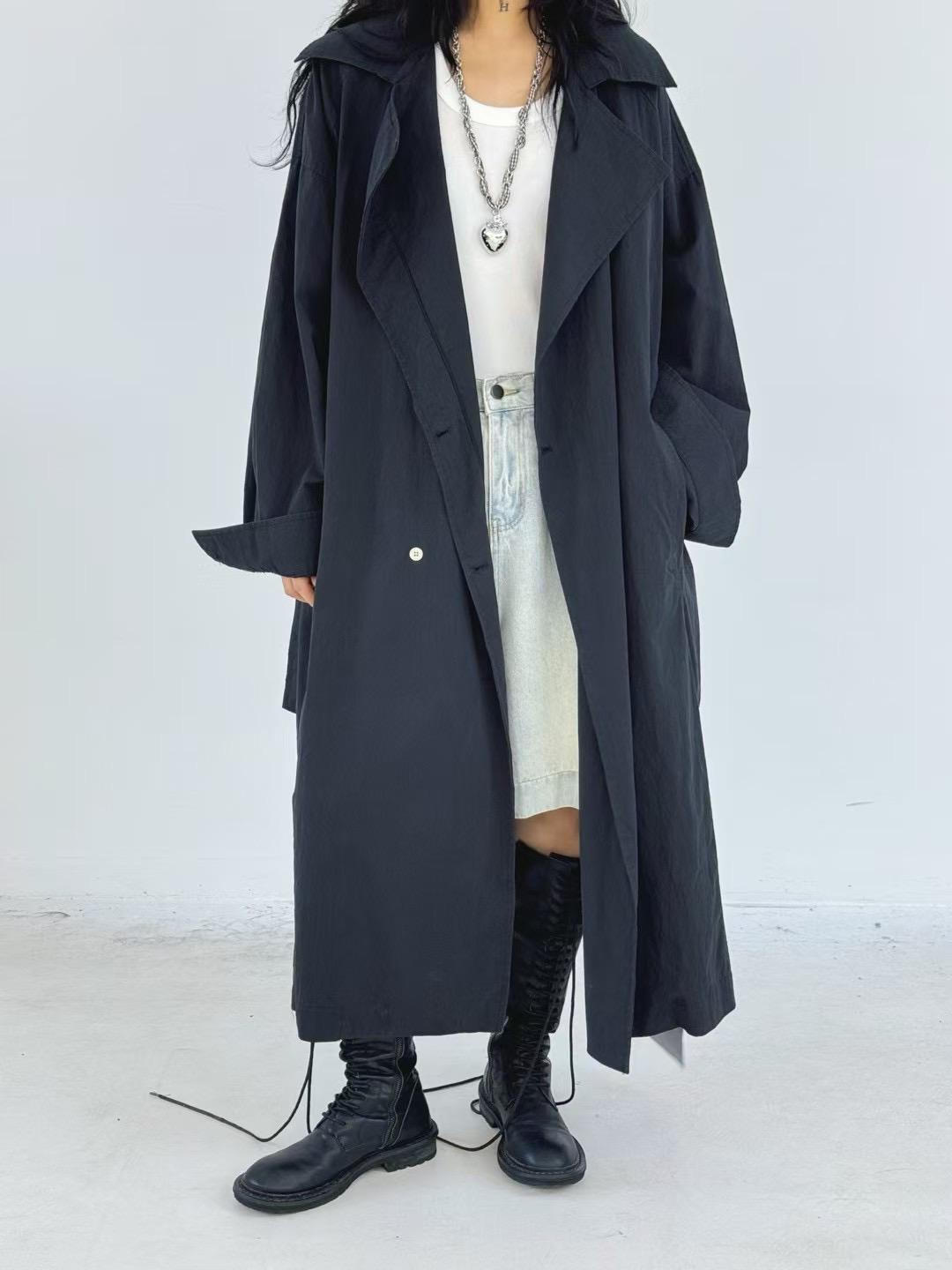 

Женский плащ большого размера Becabeau на весну, в корейском стиле, повседневный, свободного кроя One Size чёрный