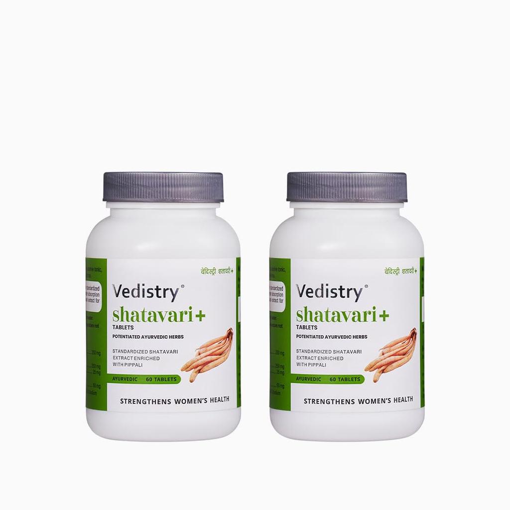Vedistry Shatavari Tablets | Balance Female Hormones | | Herbal and Ayurvedic Tablets | Improves Vitality and Vigour | 60 Tablets | Pack of 2