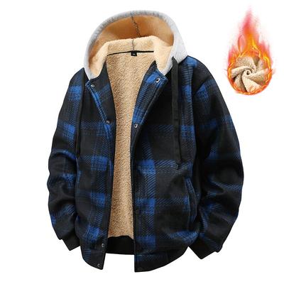 Locker sitzende Kapuzenjacke mit Plüschfutter und dickem Karomuster für Sport und Freizeit im Freien für Herren