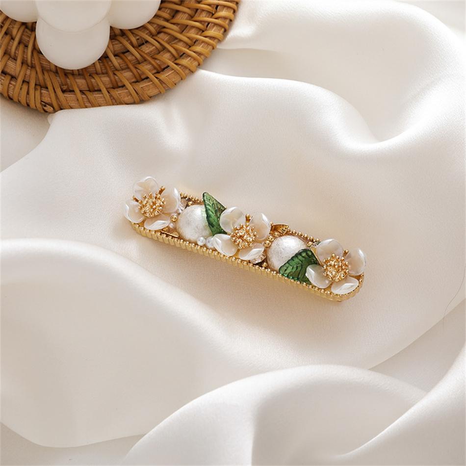 Pear Flower Series Hairpin Sweet and Cute Shell Flower Pearls Side Clip Green Leaf Spring Clip Duck Hairpin Hair Accessories