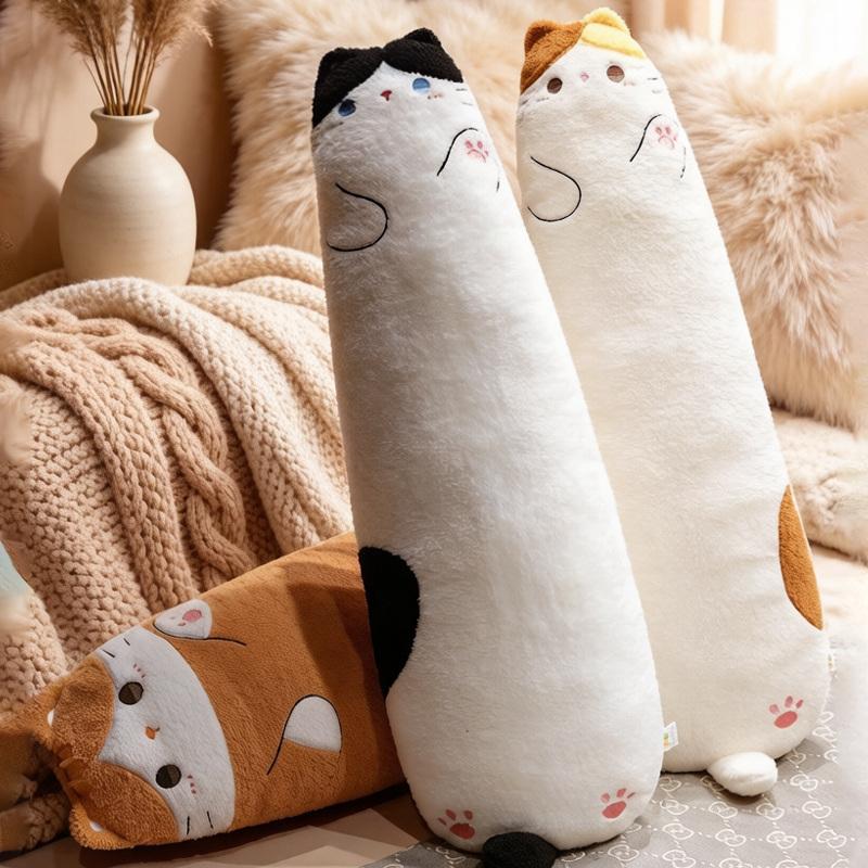 Big Size Cartoon Cat Plush Throw Pillow Soft Fluffy Rod-shaped Kitten Hugging Pillow Lovely Home Decor Children Companion