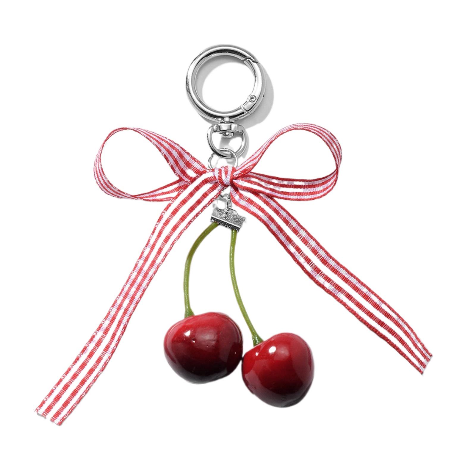 

Модная подвеска в виде сумки из искусственной вишни, имитация фруктов, брелок для ключей с бантом из ленты для повседневного использования T3