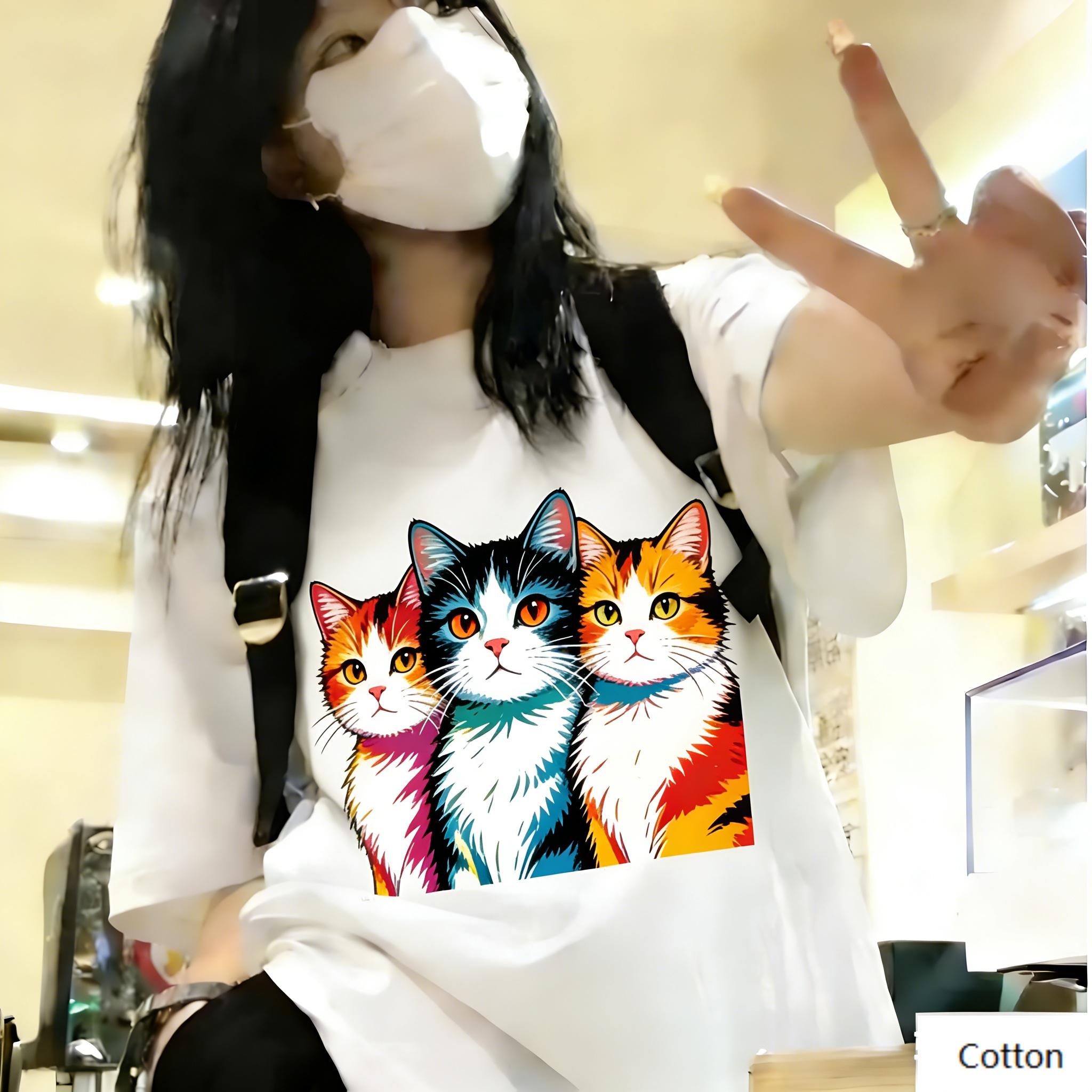 

Streetwear Unisex Cotton TShirt Featuring Edgy Pop Art Siamese Cat Design Retro Pop Art Style Top for Trendy Individuals 4XL