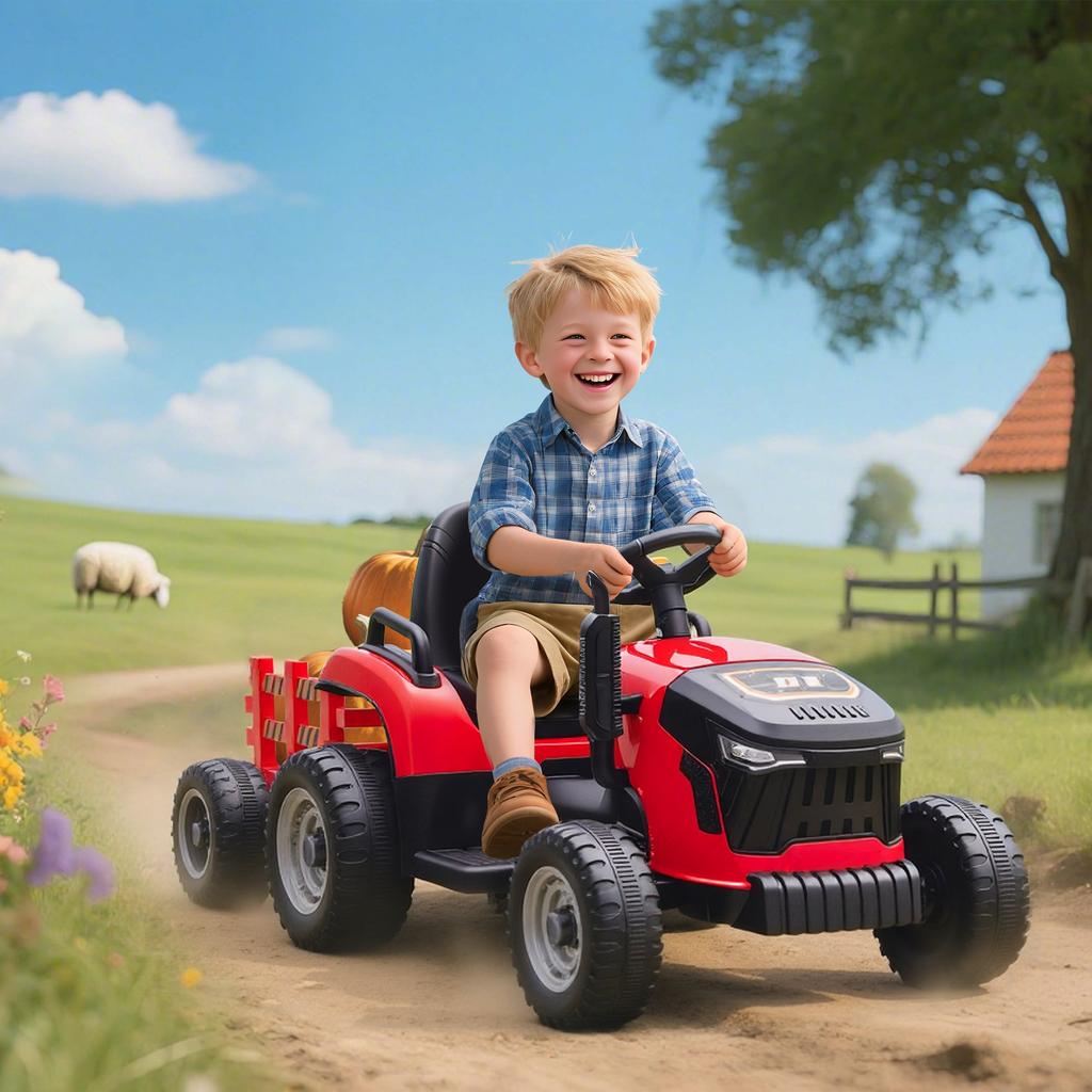 Electric Kids Tractor, Ride-On Tractor with Remote Control, Soft Start, for Children Aged 3-8 Years, Red