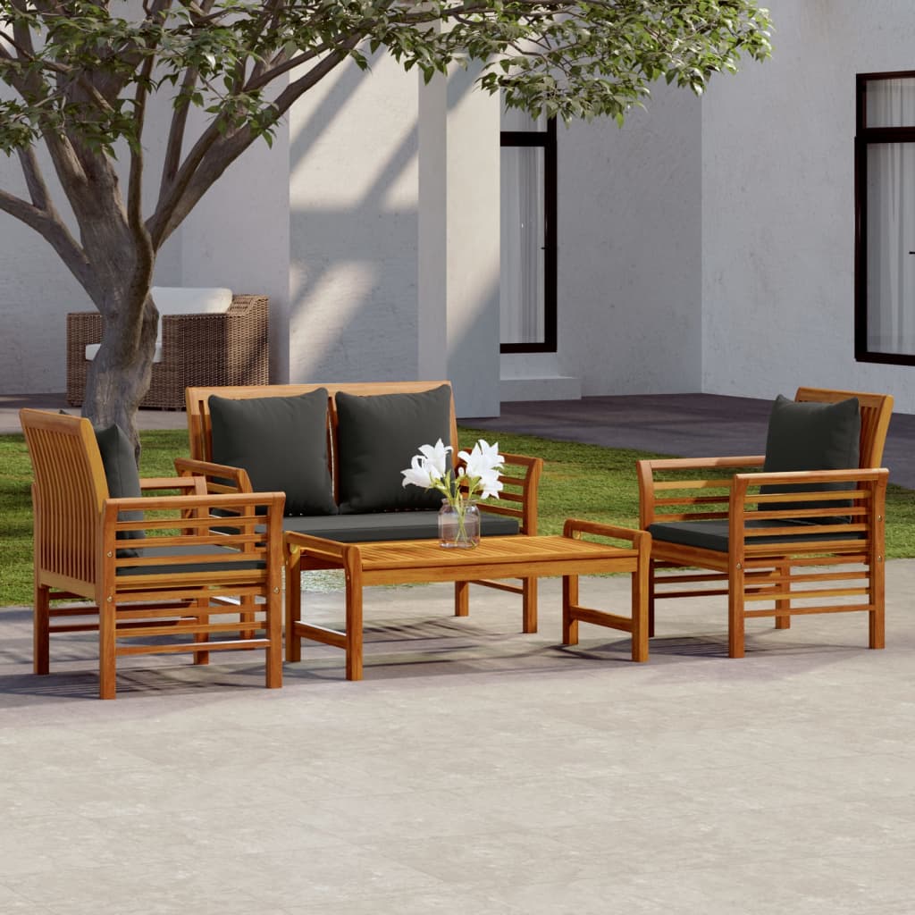 4 Piece Garden Lounge Set with Cushions Solid Acacia Wood