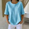 2026 Summer New Fashion: Simple Solid Color Waffle Knit Round Neck Short Sleeve Top