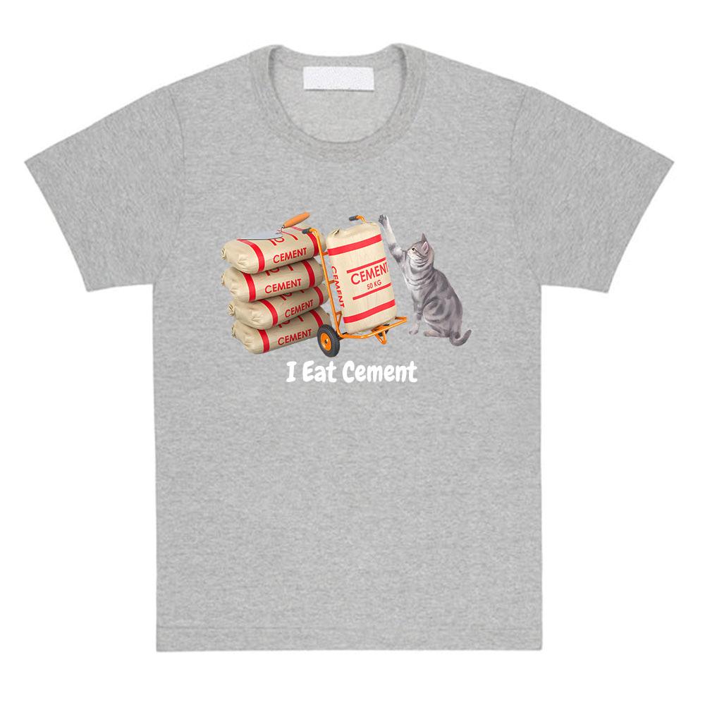 Cartoon Cat Graphic T-shirt I Eat Cement Letter Printing Tshirts Short Sleeve Casual Female T Shirt Unisex Streetwear Loose Tees