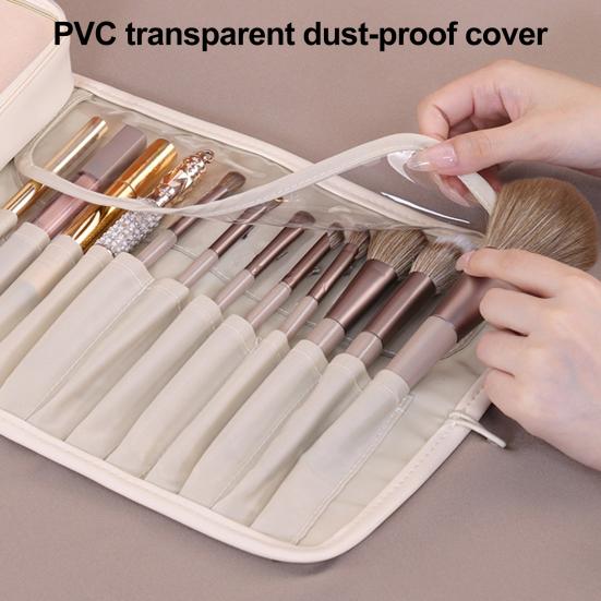Travel Makeup Brush Bag Roll Up Makeup Brush Organizer 12 Slots Makeup Brush Case with Zipper Pocket for Cosmetic Essentials Makeup Brushes