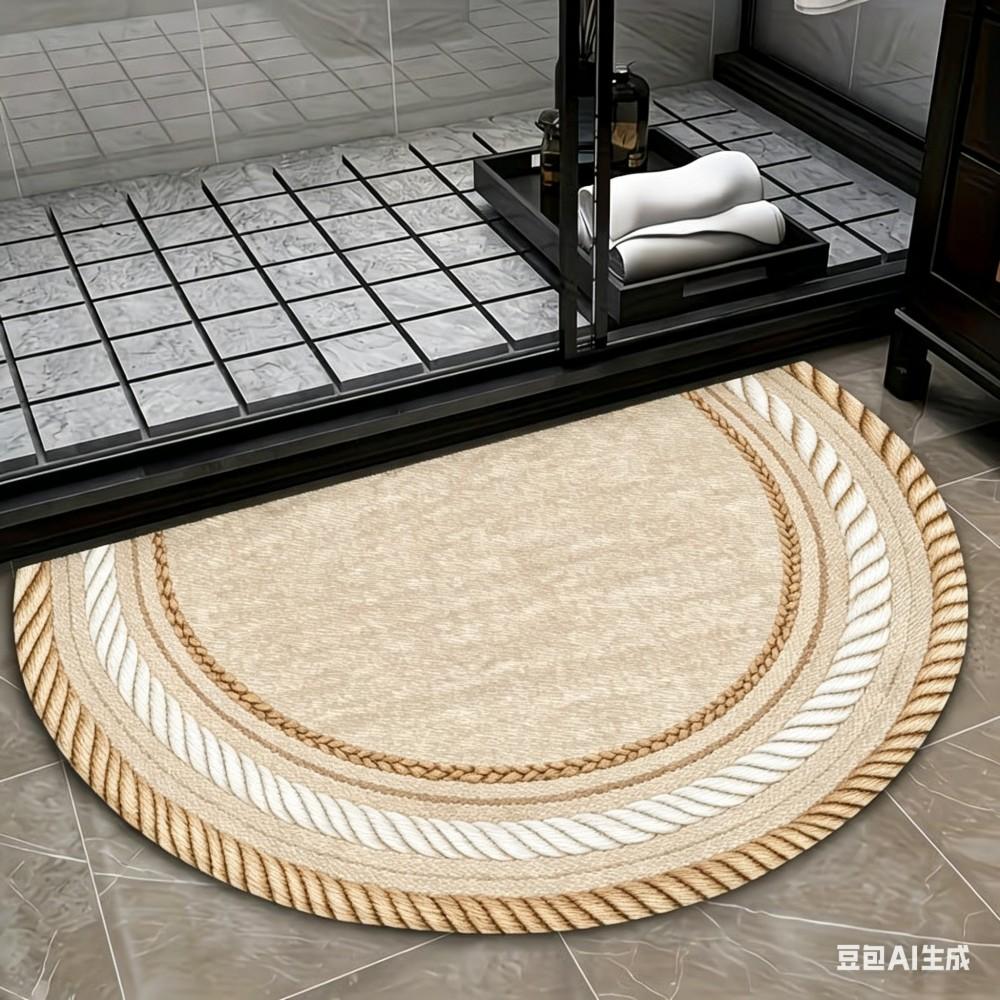 Tapis de bienvenue semi-circulaire moderne motif tissé vert tapis d'entrée demi-lune tapis de sol lavable antidérapant pour cuisine salle de bain 40x60cm-Felt