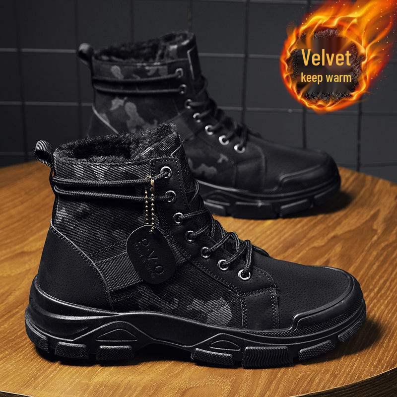 Men's High Top Camouflage Canvas Martin Boots - Autumn/Winter, Warm Cotton, Plus Size Snow Work Boots