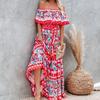 Women Dress Floral Print Off Shoulder Temperament Strapless Slim-fitting Sundress for Party
