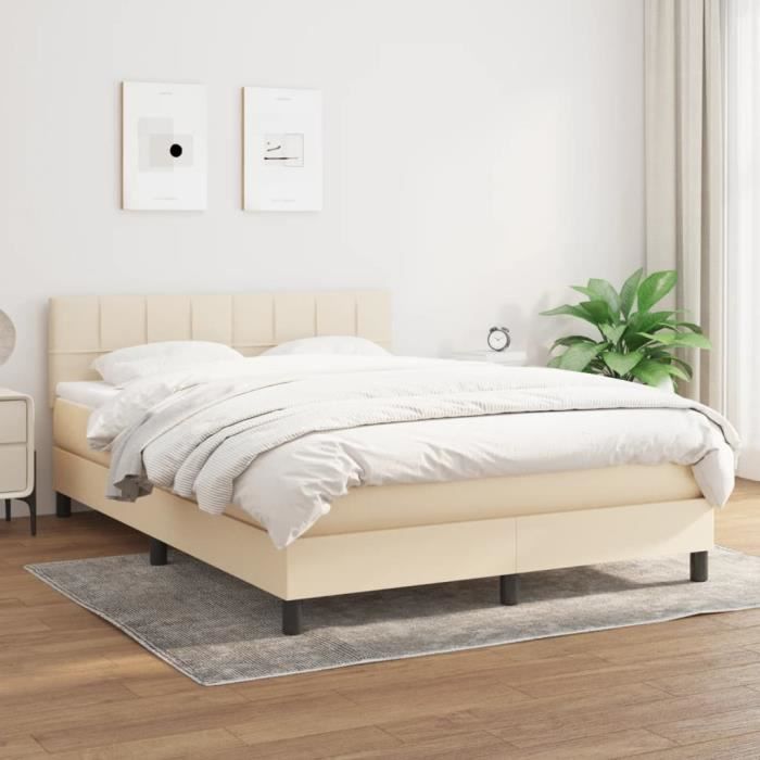 3140062 vidaXL Divan Bed with Mattress Cream 140x200 Cm Fabric
