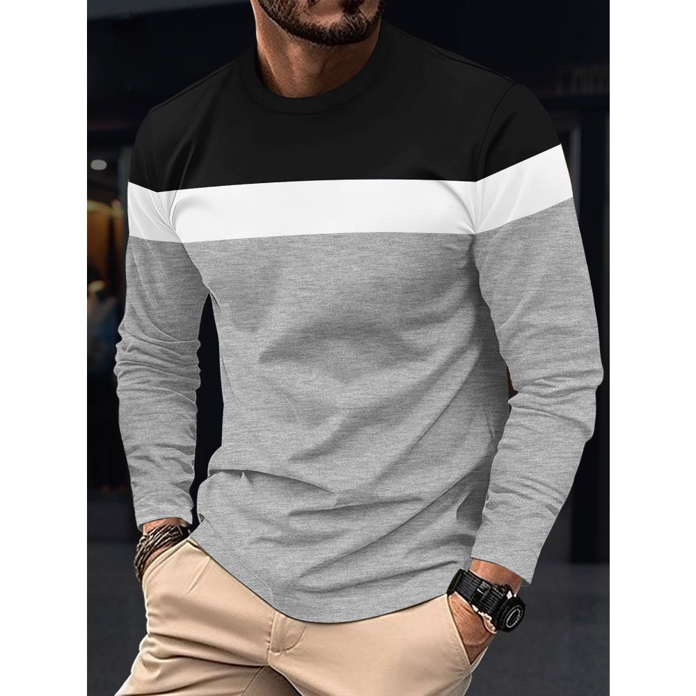 New Men's Casual Round Neck T-shirt Breathable, Comfortable, and Fashionable Long Sleeved T-shirt Trend Versatile Casual Tops