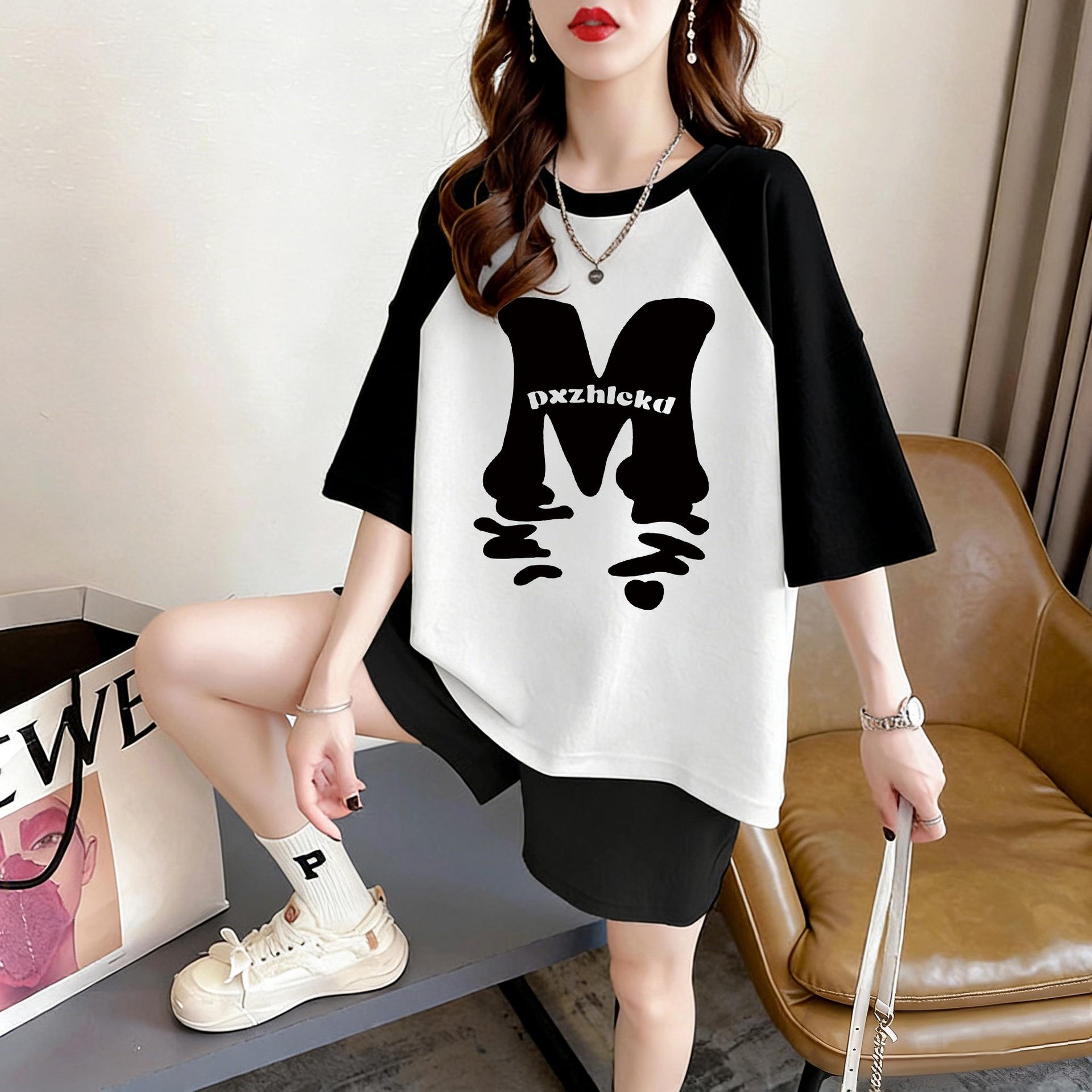 Women s Plus Size Loose Fit Cartoon Mid-Length T-Shirt - Short Sleeve Summer Top S