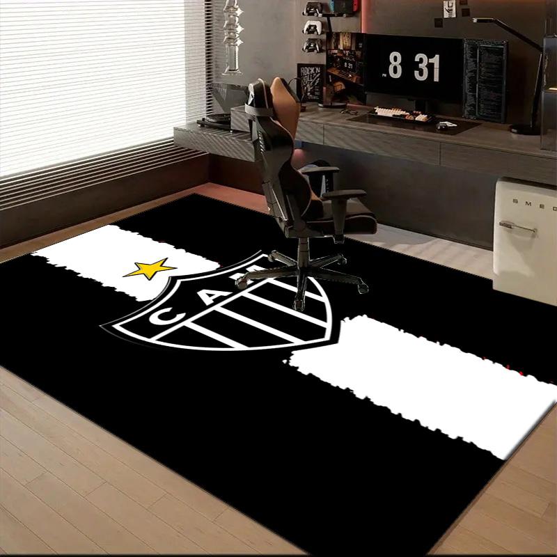 Black And White Stripes With Star Printed Office Carpet Chair Cushion Entryway Rug, Rugs for Living Room, Bedroom Christmas gifts