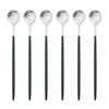 Juego de cucharas con mango largo dorado de 6 uds., juego de cubiertos de acero inoxidable mate, bebida agitadora pulida, helado, postre, cuchara para té, vajilla