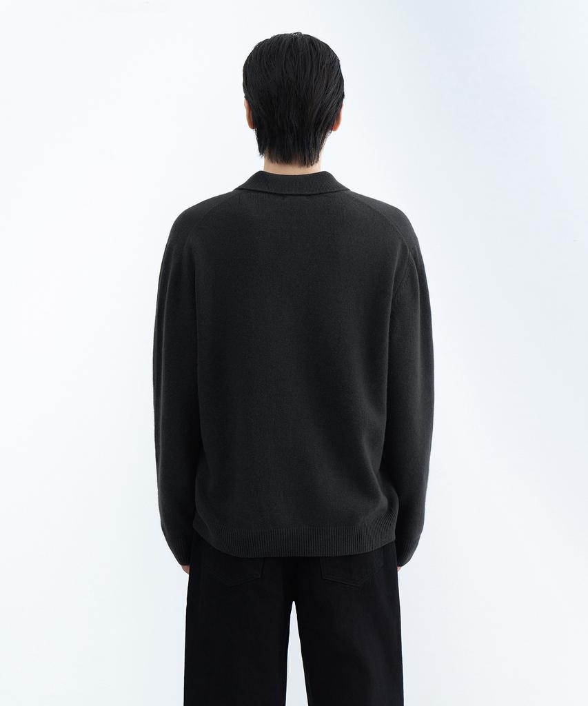 MUSINSA STANDARD [Victoria Wool] Minimal Collared Knit [Dark Gray]