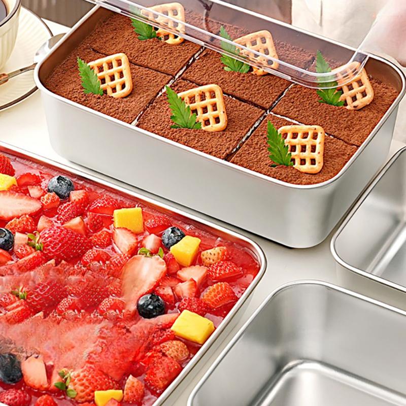 Stainless Steel Tiramisu Mold Cake Tray Cake Shaping Container With Lid Cake Preservation Box Household Dessert Baking Tools