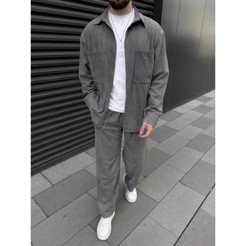 Spring and autumn 2025 new European and American men's corduroy long-sleeve jacket, fashion, casual and high-quality trousers