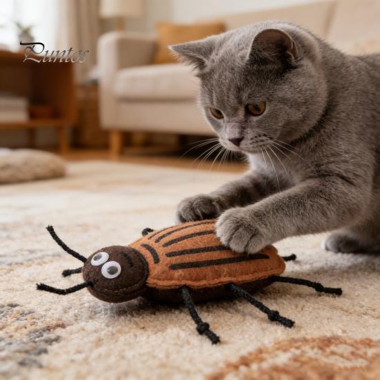 Durable Cat Toy Plush Cockroach Chew Interactive Catnip Self Play Realistic Shaped Felt for Indoor Cats Kittens Hunting Instinct