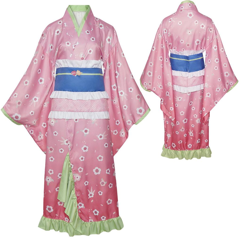 Nezuko Kamado Pink Kimono Cosplay Costume for Halloween