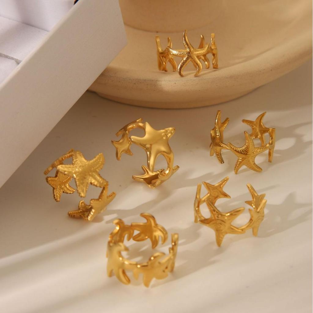 Elegant 18k Gold-Plated Stainless Steel Open Ring with Unique Korean Design