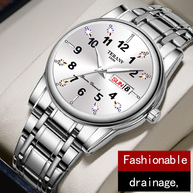 Men's Luminous Dual-Calendar Waterproof Fashion Watch with Alloy Steel Band