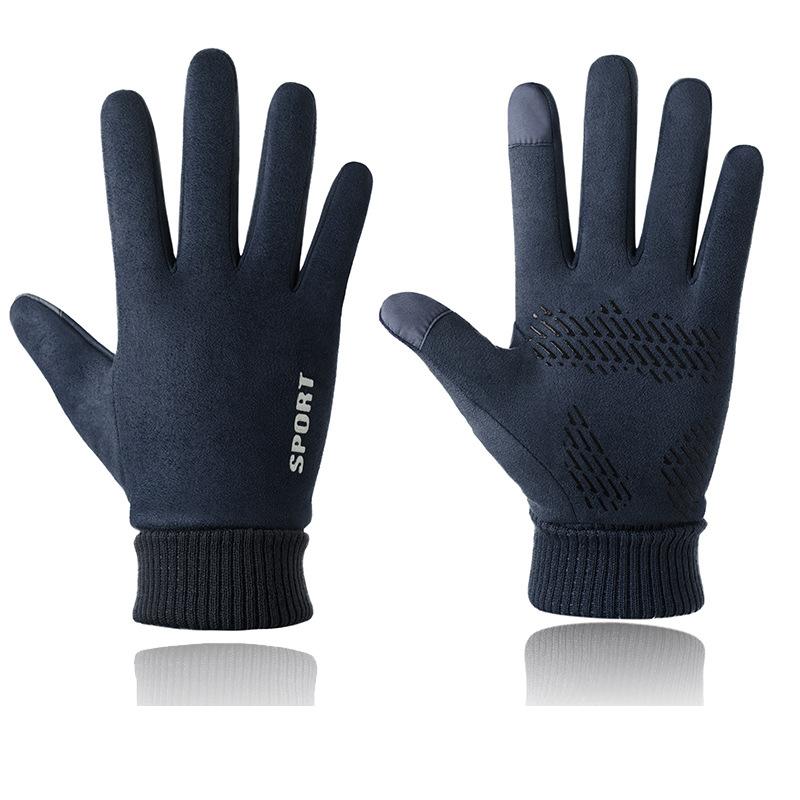 Winter Suede Gloves Sports Riding Motorcycle Half Finger Fleece Thickened Leaky Two Finger Men's Warm Gloves