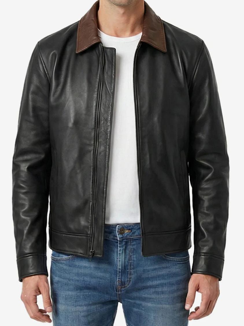 European and American men s leather jacket retro style slim men s jacket fashion high-end men s jacket men s S чёрный