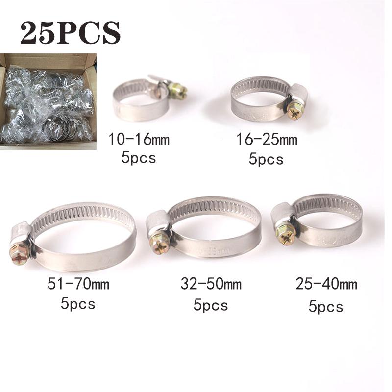 25pcs Stainless Steel Hose Pipe Clamps 10mm-70mm Cross German Hose Clamp Clips for Air Hose Water Pipe Fuel Hose 5 Sizes