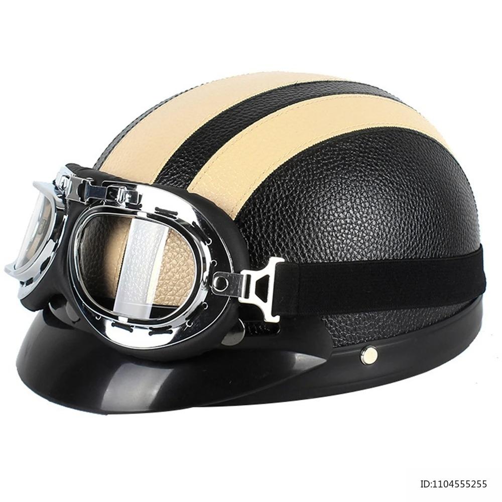 Vintage Half Helmet for Motorcycle Motorbike Leather Open Face Half Helmet Riding Casco Moto Scooter Moto Helmet DOT Approved
